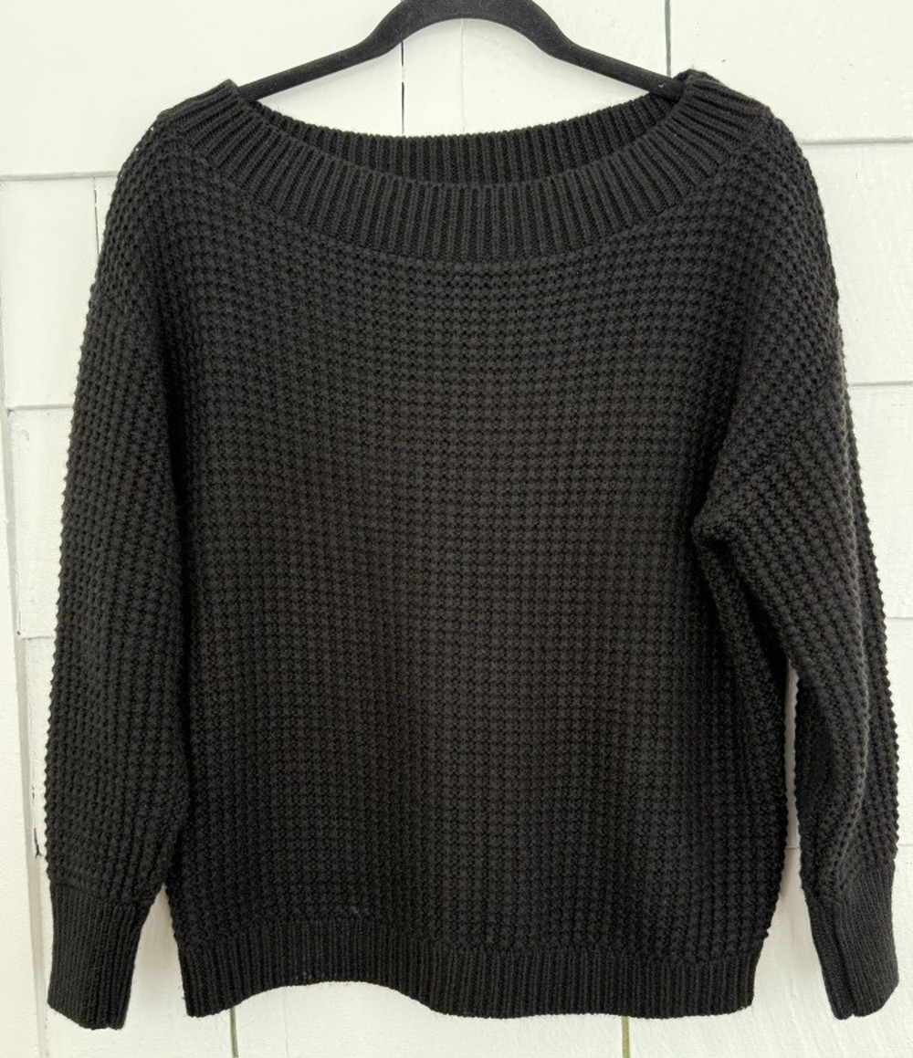 Leith Black Textured Pullover Sweater Minimalist Capsule Cozy Layer Womens Small